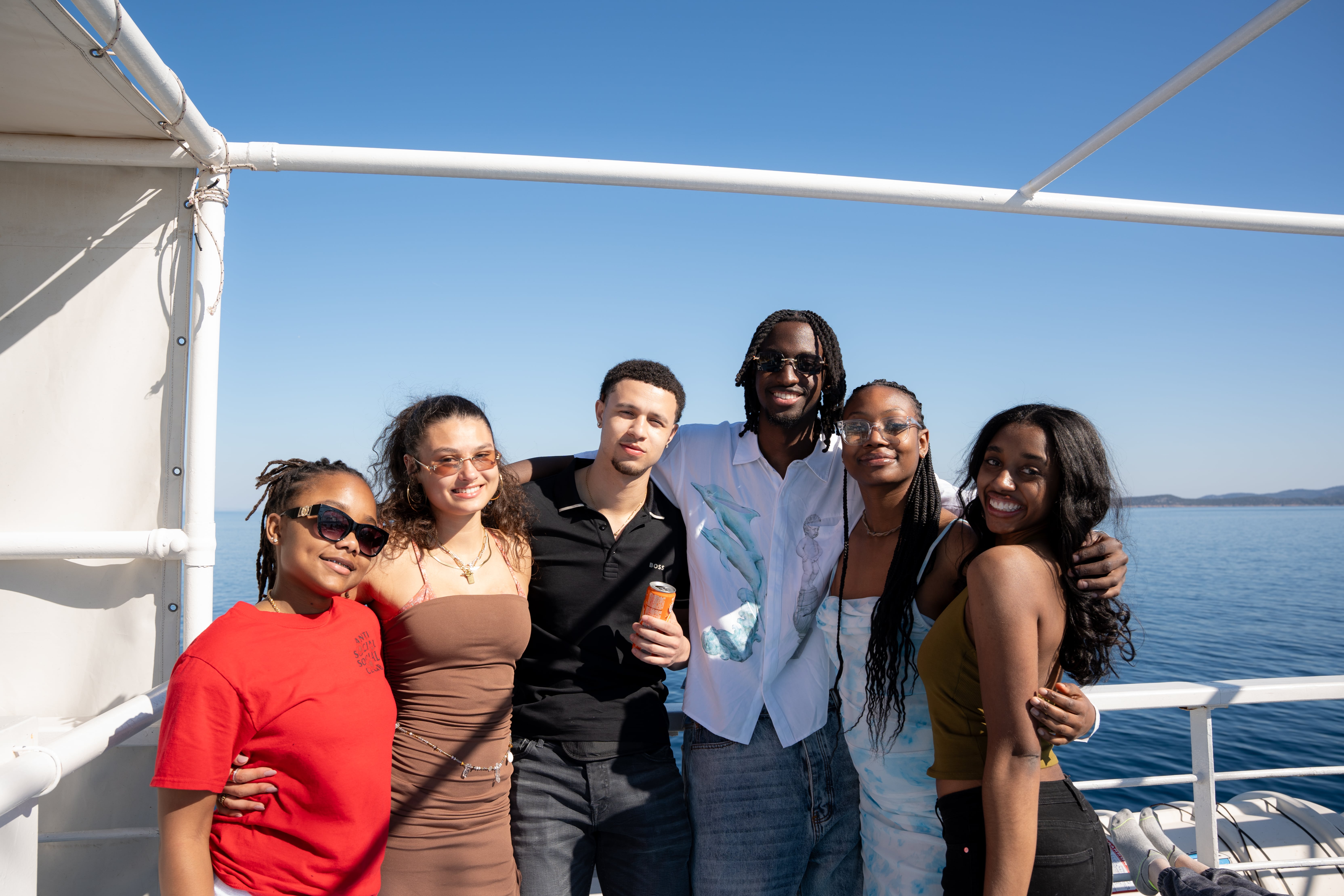 Students on boat in Greece