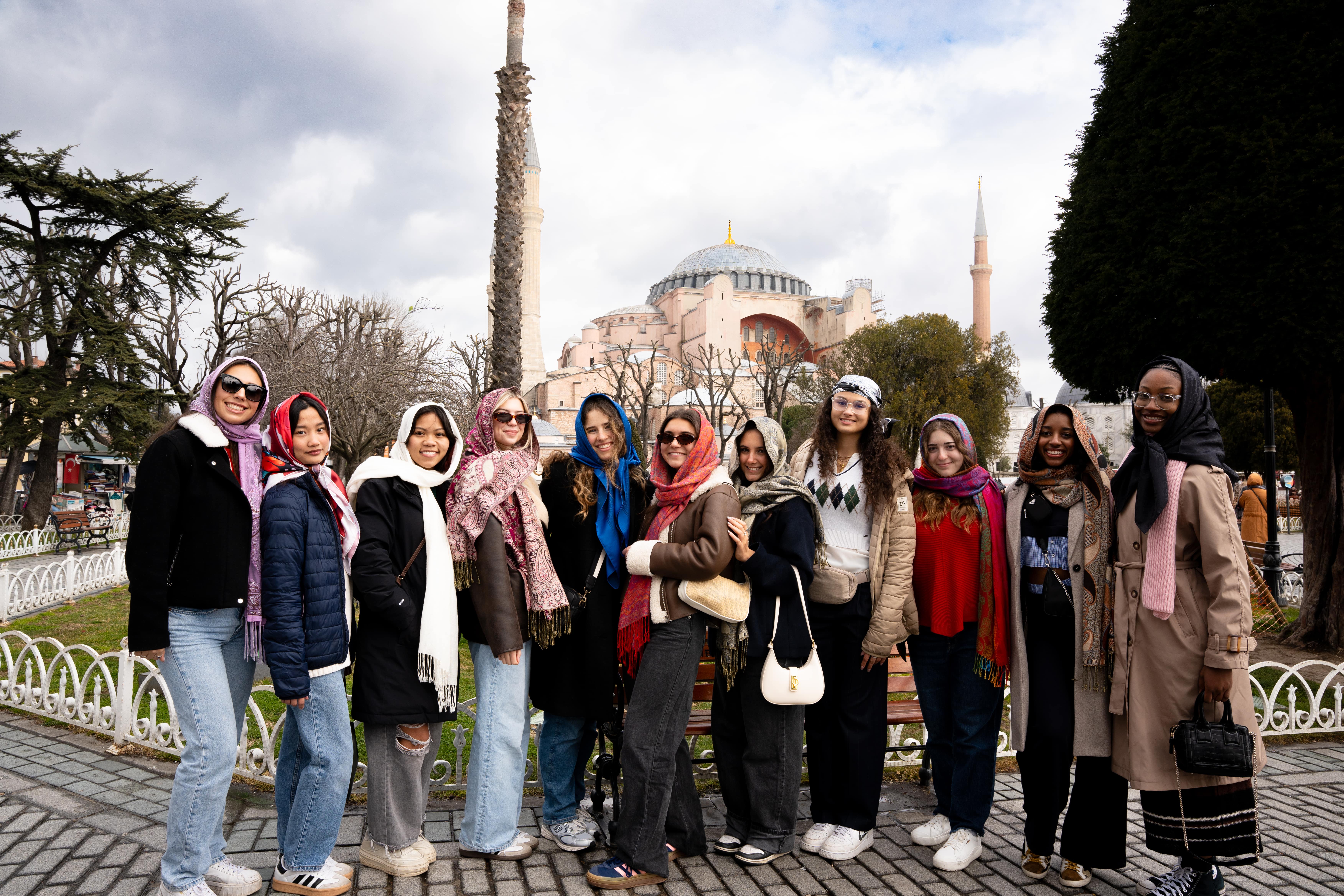 Students in Turkey wearing headscarves at Hagia Sophia